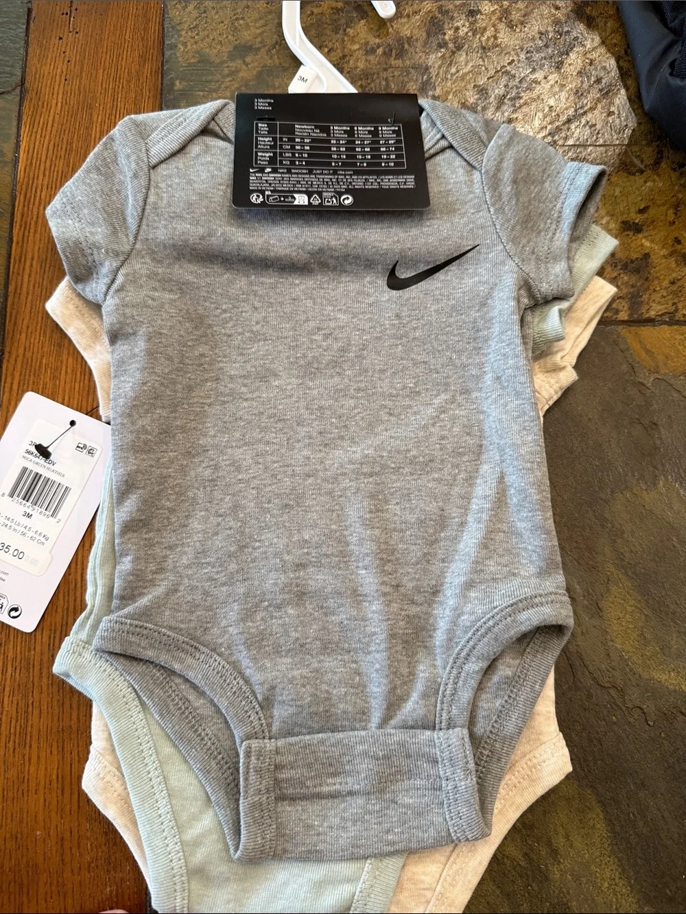 Nike Baby Short-Sleeve One-Piece Bodysuits White & Heather Beige 2 set of 3pack